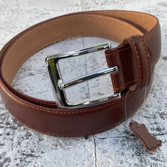Leather Belt Brown Handmade Men Waistband Pink Buckle High Quality Size 43-44 in - Picture 2 of 9